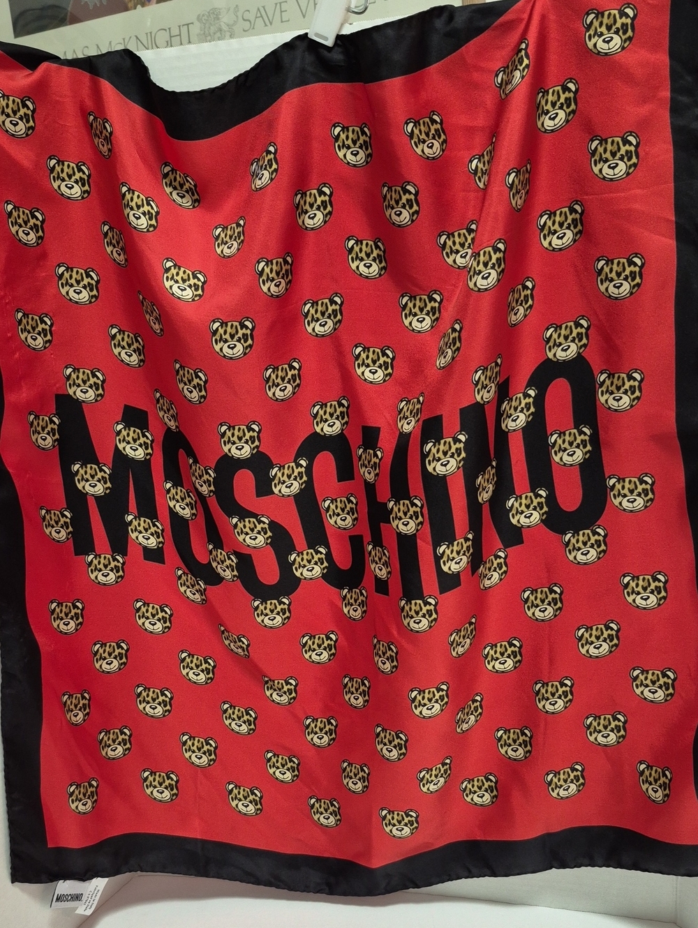 NWOT Moschino large silk scarf teddy bear